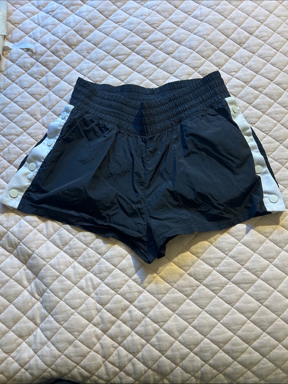 PINK Victoria's Secret Black Athletic Shorts with White Snap Side Panels